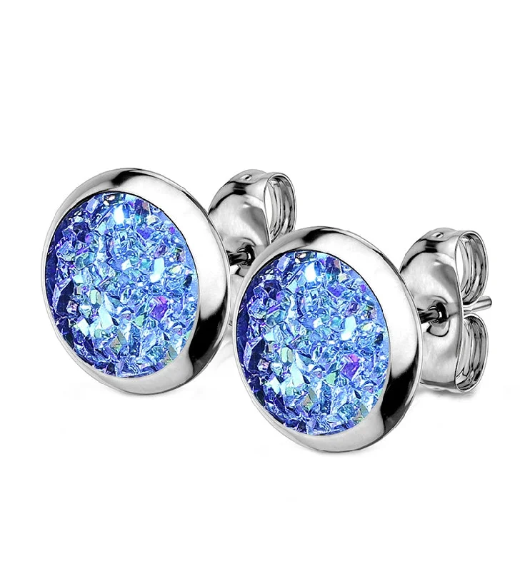 Best hoop earrings with vintage rhinestone embellishments for a retro-glam effect-Aqua Druzy Set Earrings