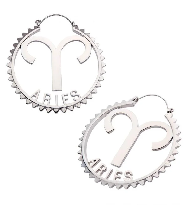 Hoop earrings with cut-out designs for a creative and lightweight effect-Aries Sign Plug Hoops