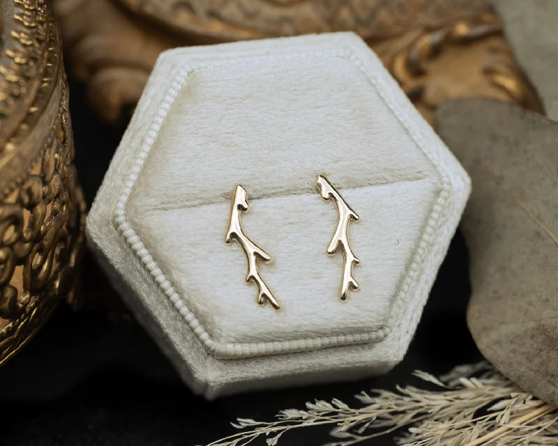 Best hoop earrings with enamel details for a colorful and modern look-"ARTEMIS" - BRANCH STYLE EAR CLIMBERS IN 14K GOLD