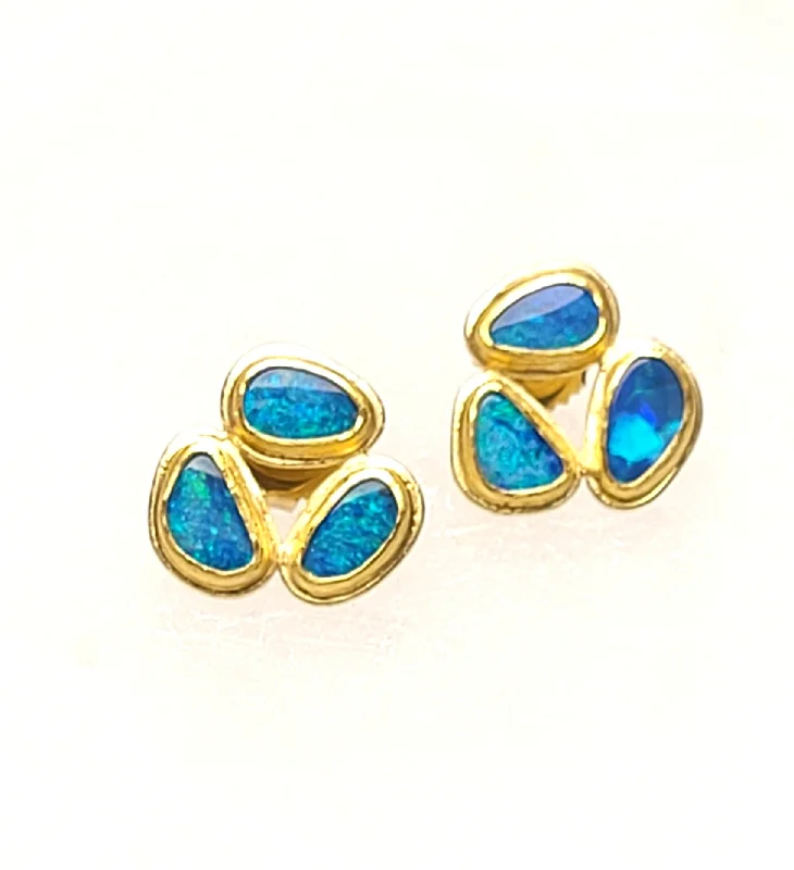 Small hoop earrings for a delicate and understated everyday wear-Australian Opal Doublet Cluster Earring