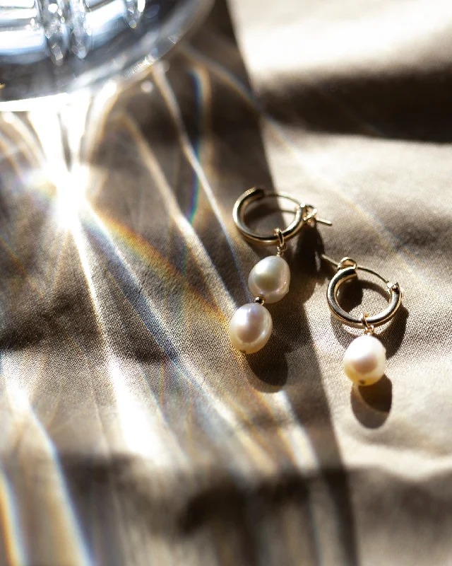 Hoop earrings with artistic filigree designs for an intricate, delicate finish-Baroque Pearl Hoop Earrings