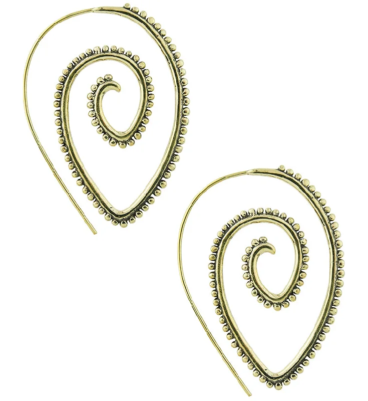 Hoop earrings with circle designs for a classic and timeless shape-Beaded Brass Teardrop Spiral Hoop Earrings