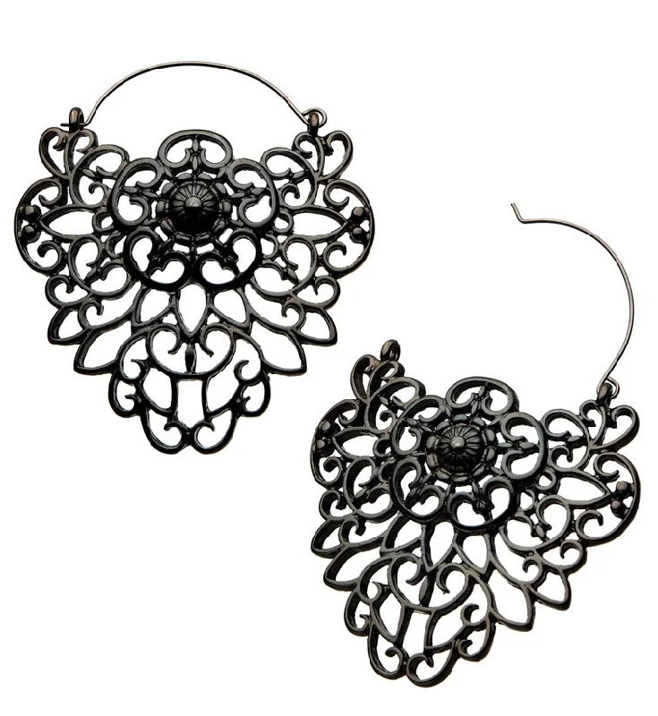 Best hoop earrings with angel wing accents for a spiritual and meaningful design-Black Filigree Plug Hoops