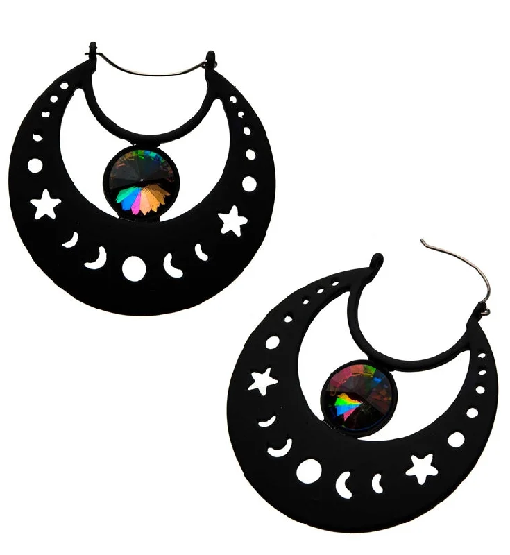 Best hoop earrings with detachable studs for a versatile and adjustable accessory-Black Lunar Rainbow CZ Plug Hoops