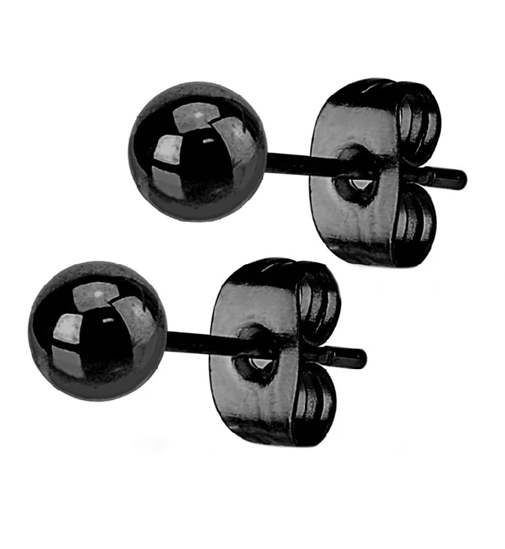 Best hoop earrings with detachable studs for a versatile and adjustable accessory-Black PVD Ball Point Earrings