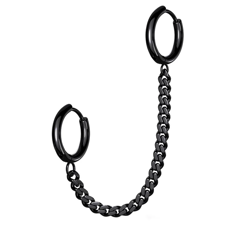 Hoop earrings with pearl accents for a chic and classic style-Black PVD Chained Double Hinged Hoop Cartilage Ring