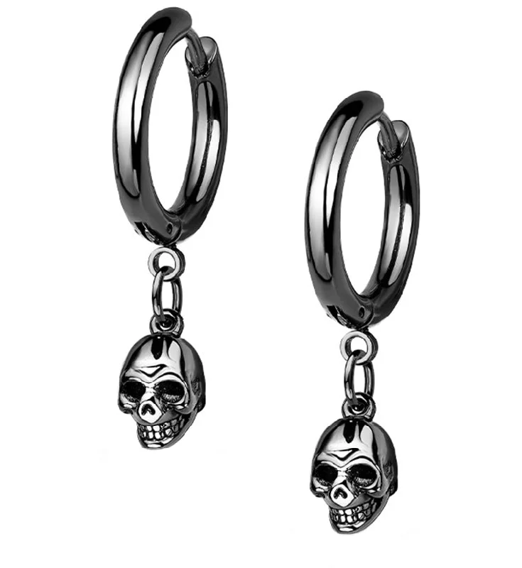 Hoop earrings with leather accents for a sleek and bold combination-Black PVD Dangle Skull Stainless Steel Earrings