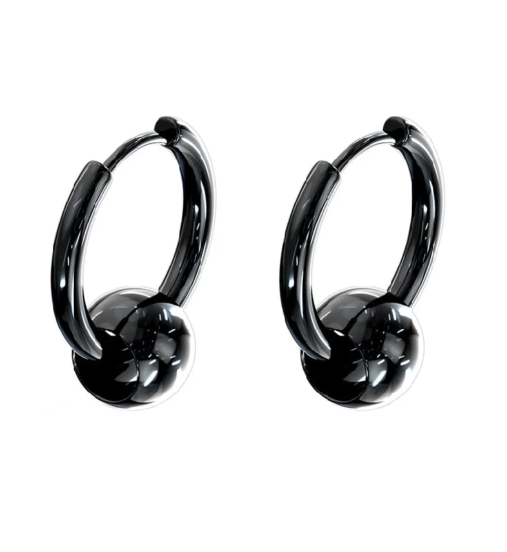 Best hoop earrings with tribal designs for a cultural and exotic aesthetic-Black PVD Hinge Hoop Bead Earrings