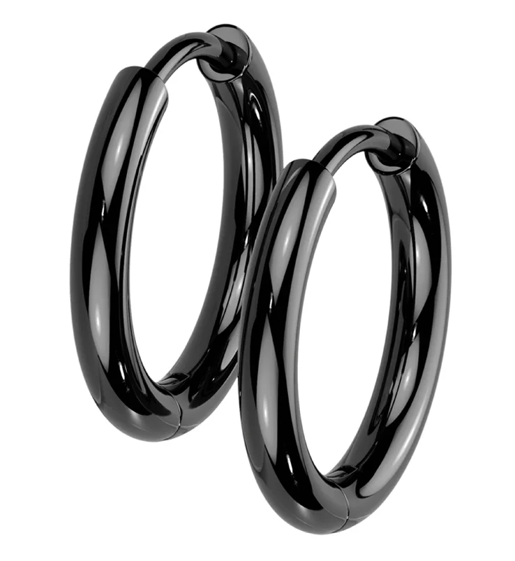 Best hoop earrings with lever-back closures for secure and easy wear-Black PVD Titanium Hinged Hoop Huggie Earrings