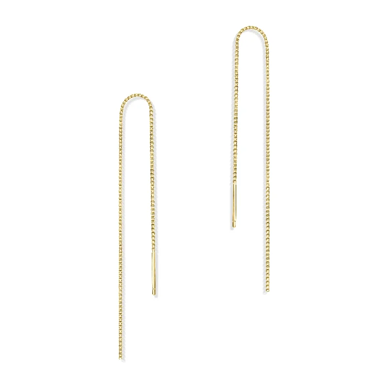 Hoop earrings with polished silver finish for a shiny, modern appeal-Box Chain Threaders