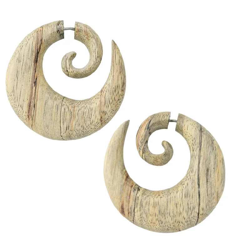 Hoop earrings with hearts for a sweet and romantic gesture-Broad Tamarind Wood Fake Gauge Spiral Earrings