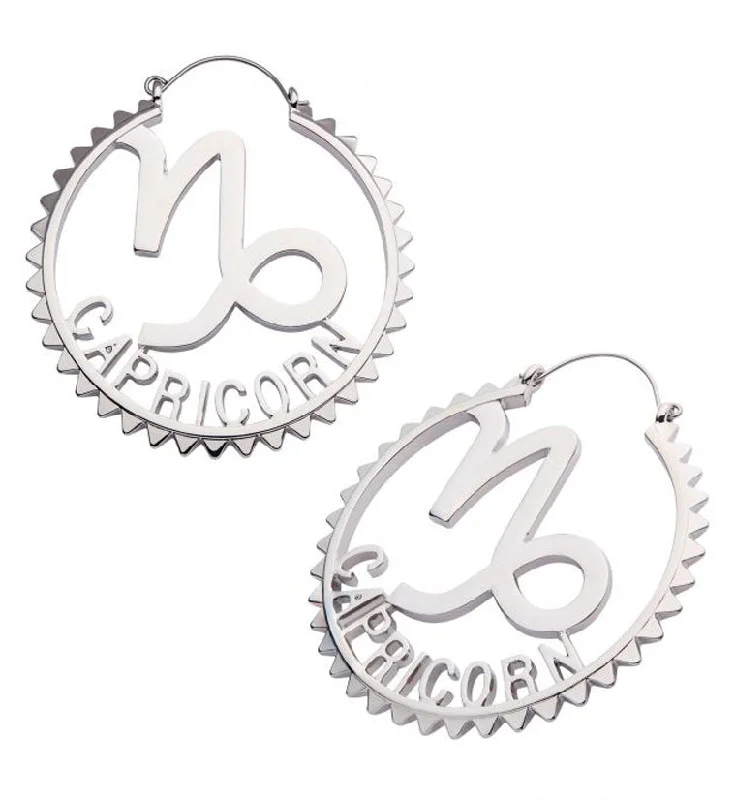 Stylish hoop earrings with diamond accents for an elegant and sparkling effect-Capricorn Sign Plug Hoops