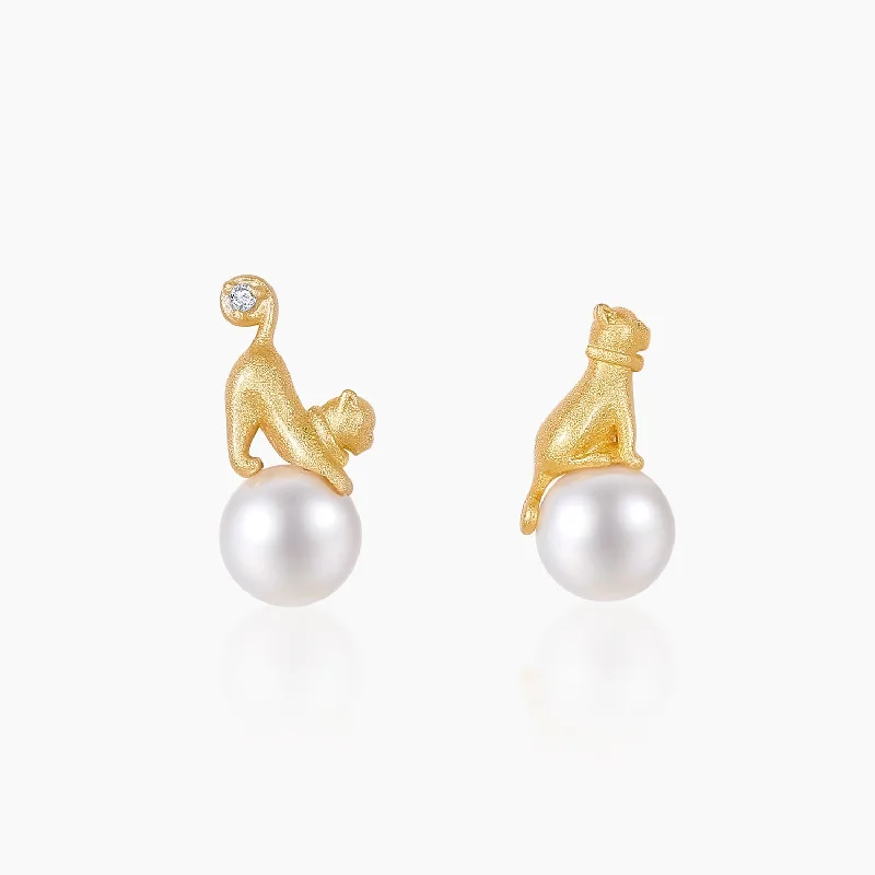 Hoop earrings with resin accents for a bold and colorful design-Cat Pearl Earring Studs in Sterling Silver