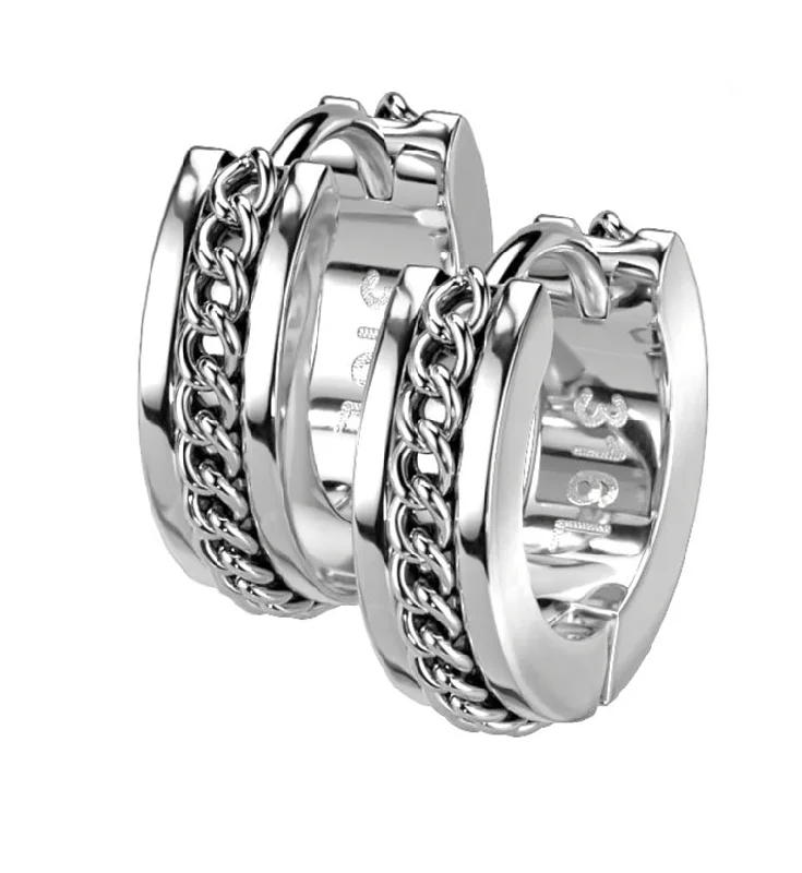 Best hoop earrings with sparkling cubic zirconia for a brilliant, budget-friendly effect-Chain Link Stainless Steel Hinged Hoop Earrings