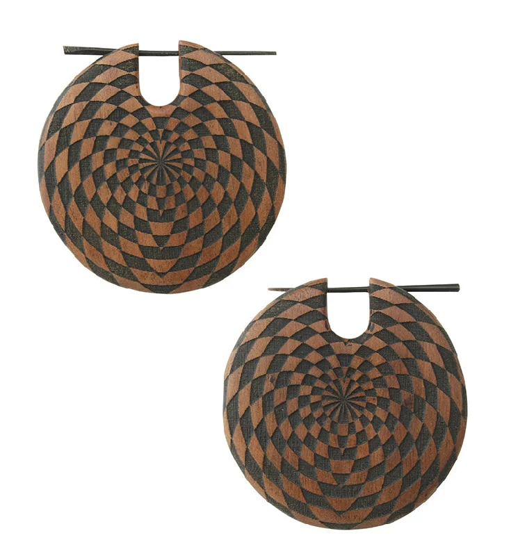 Hoop earrings with luxe velvet finishes for a rich and luxurious touch-Checker Saba Wood Disk Earrings