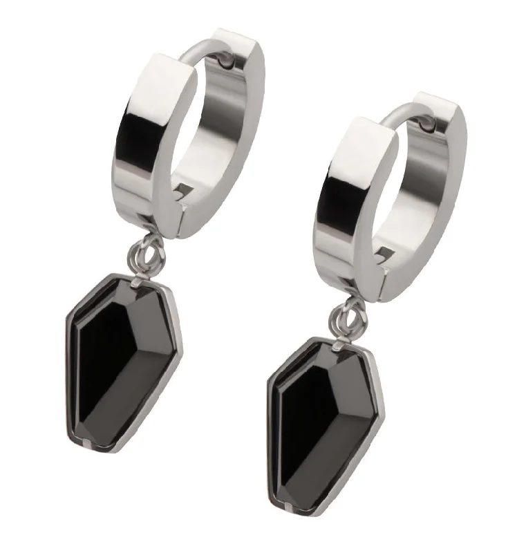 Hoop earrings with leather accents for a sleek and bold combination-Coffin Black CZ Stainless Steel Hoop Huggie Earrings