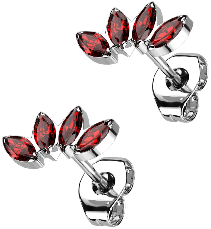 Hoop earrings with resin accents for a bold and colorful design-Contessa Red CZ Titanium Threadless Earrings