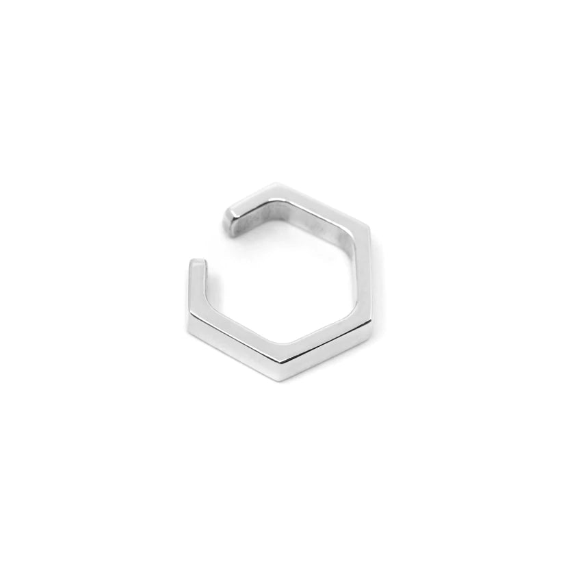 Best hoop earrings with geometric triangle shapes for a modern, chic design-Hex Ear Cuff - Silver