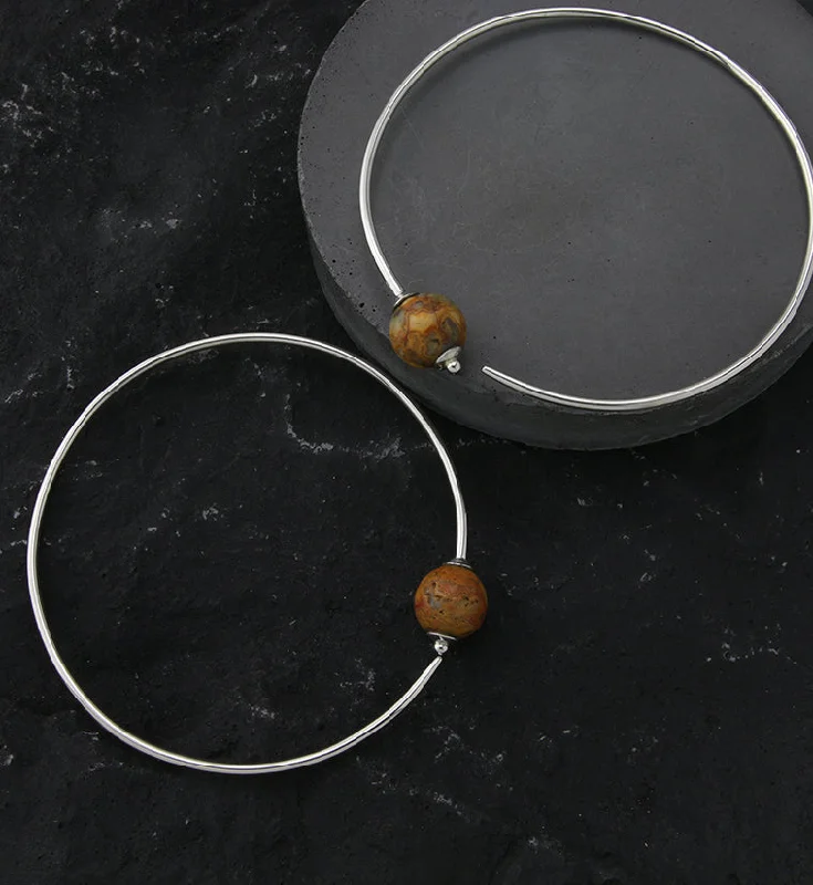 Hoop earrings with intricate designs for a unique and artistic appearance-Crazy Lace Agate Stone Orb White Brass Hangers / Plug Hoops