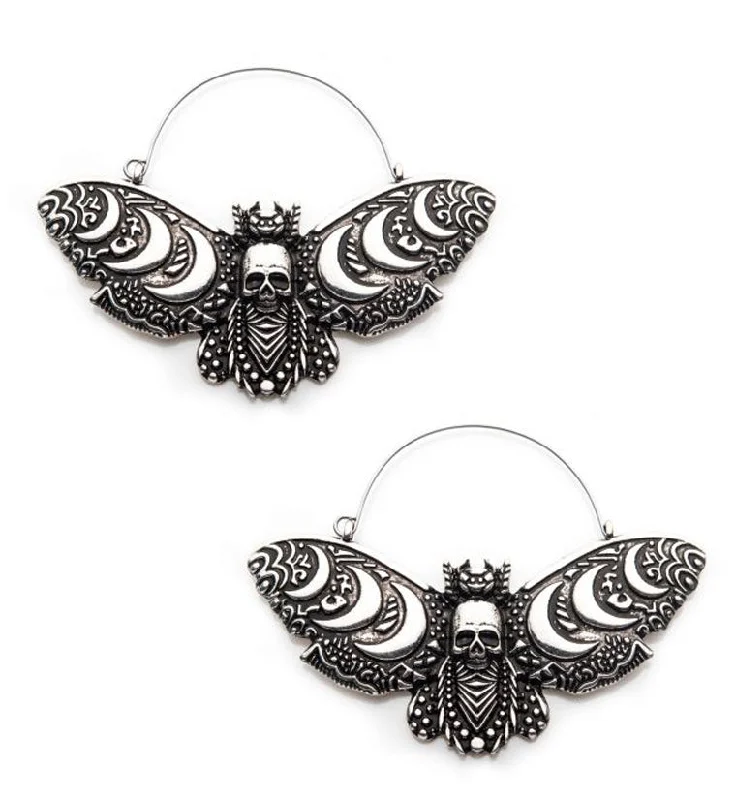 Hoop earrings with faceted crystals for added sparkle and shine-Crescent Moon Death Moth Plug Hoops