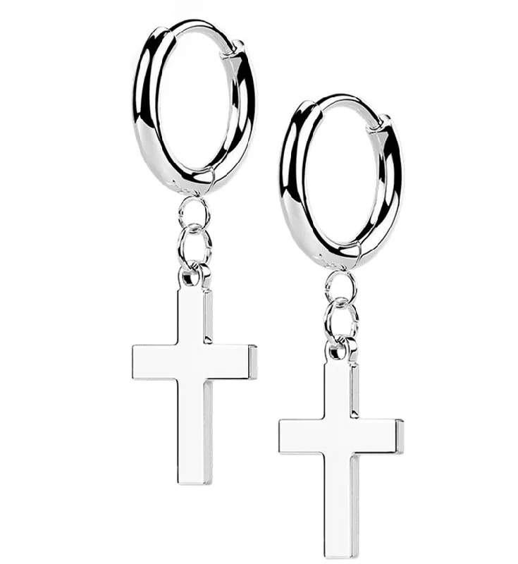 Hoop earrings with tortoiseshell designs for a chic and classic style-Cross Stainless Steel Hinged Earrings