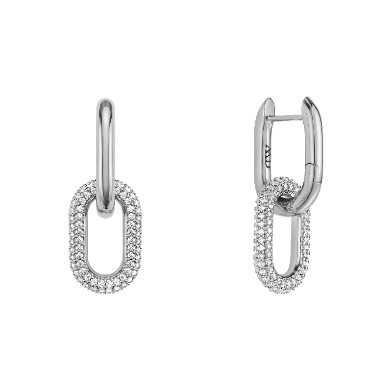 Hoop earrings with luxe velvet finishes for a rich and luxurious touch-Crystal Link Earrings Silver