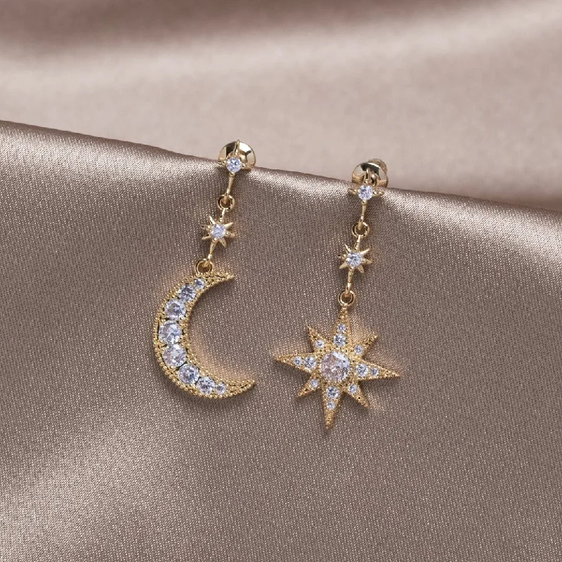 Hoop earrings with intricate designs for a unique and artistic appearance-Crystal Moon & Star Earrings