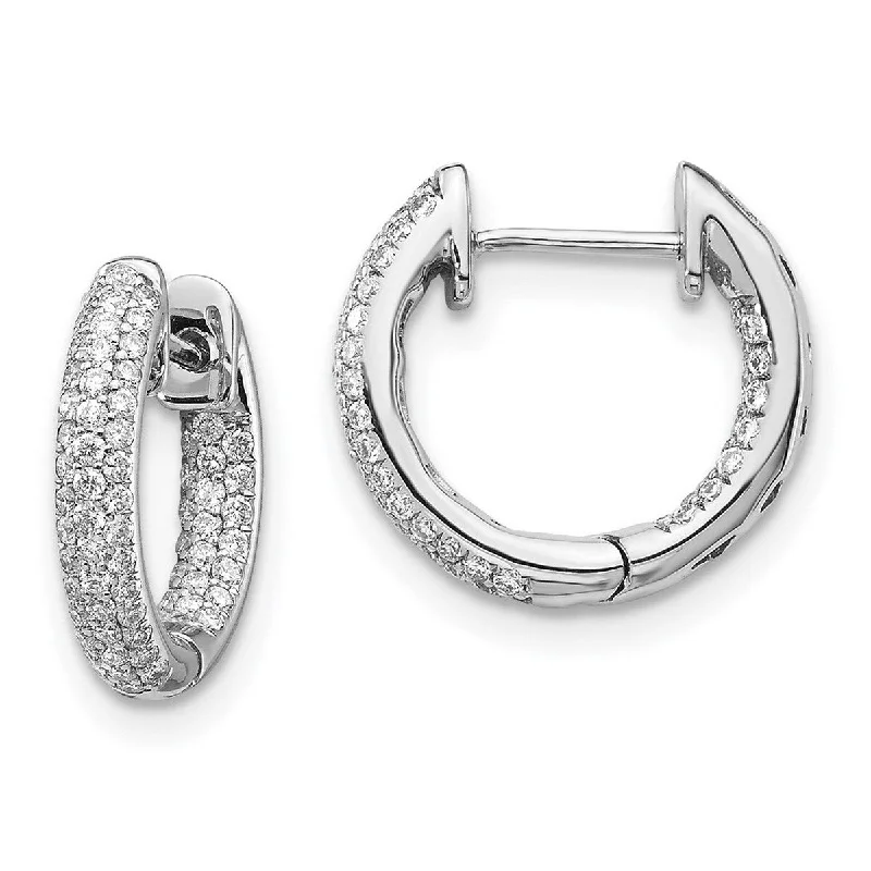 Best hoop earrings with hammered gold for a rustic yet elegant look-Curata 14k White Gold Diamond Hinged Hoop Earrings Measures 13x14mm Wide 2mm Thick