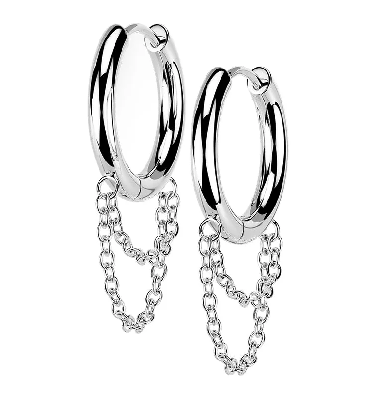 Hoop earrings with multi-tone finishes for a colorful and layered effect-Dangle Chain Stainless Steel Hinged Earrings