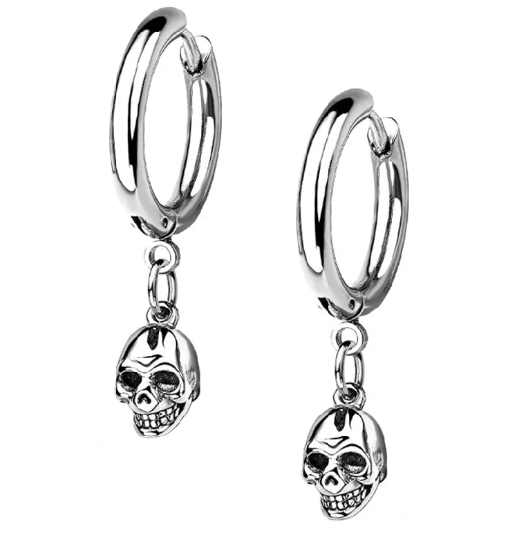 Hoop earrings with snake print designs for an edgy, wild appearance-Dangle Skull Stainless Steel Earrings