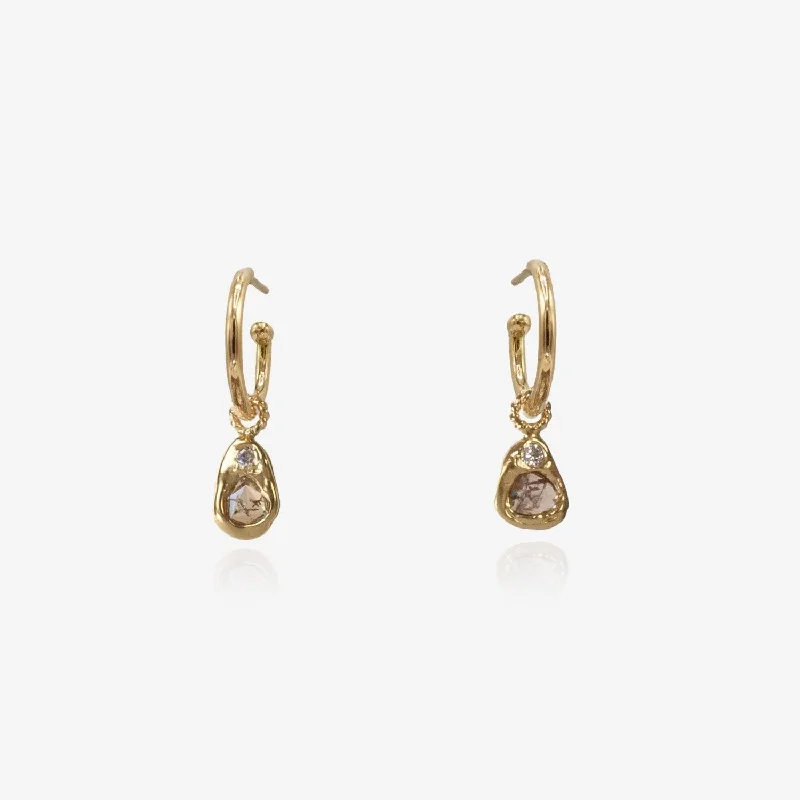 Hoop earrings with gold accents for a warm, elegant statement piece-Diamond Slice Charms on Medium Orbis Hoop Earrings