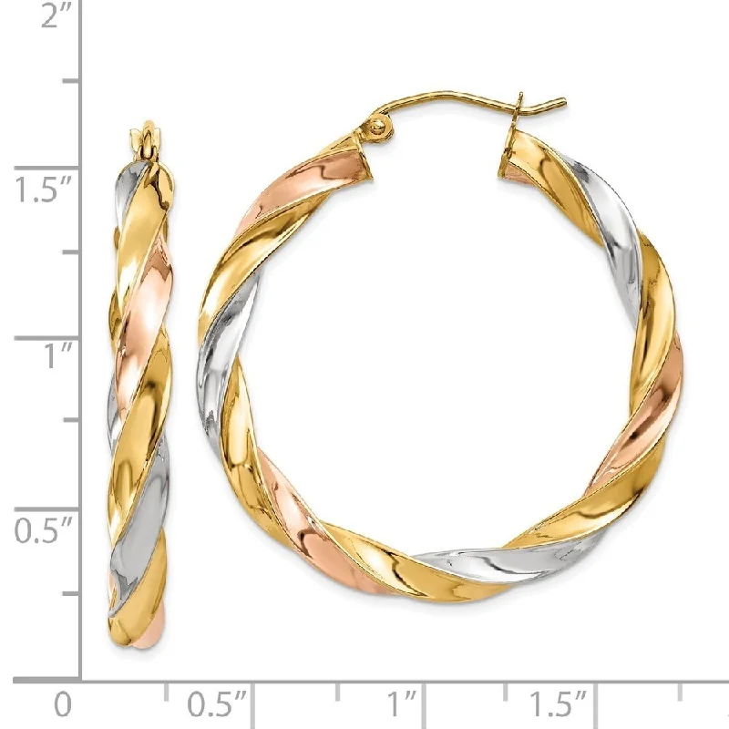 Best hoop earrings with lever-back closures for secure and easy wear-Diamond2Deal 14K Tri-Color Gold Light Twisted Hoop Earrings (L-34 mm, W-36 mm)