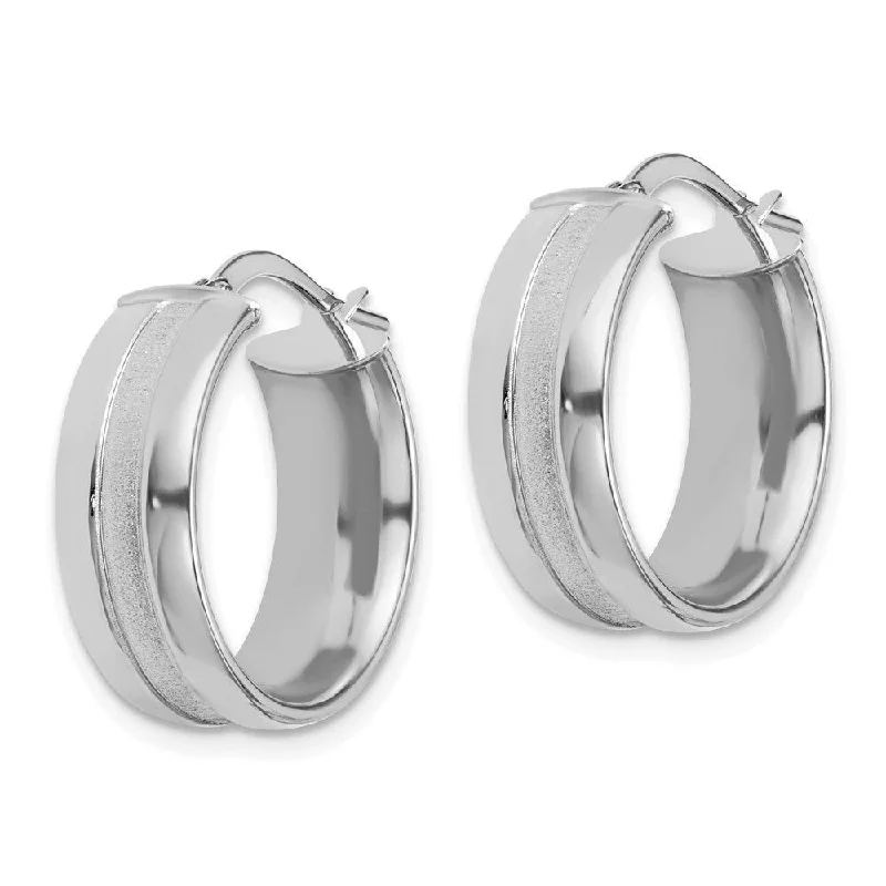 Lightweight hoop earrings for comfortable and all-day wear-Diamond2Deal 14K White Gold 19mm Satin and Polished Hoop Earrings (L- 19.9 mm, W- 19 mm)