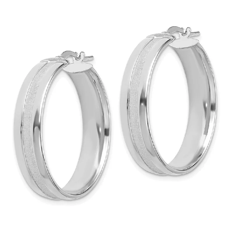 Stylish hoop earrings with diamond accents for an elegant and sparkling effect-Diamond2Deal 14K White Gold 30mm Satin and Polished Hoop Earrings (L- 31.7 mm, W- 30 mm)