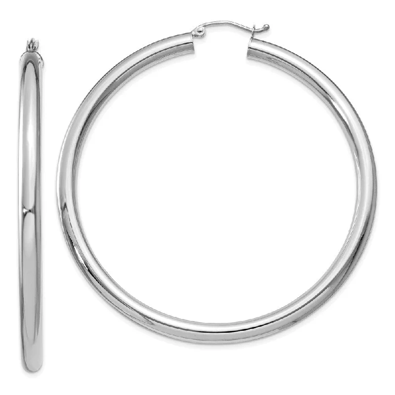 Best hoop earrings with intricate beaded details for a textured, stylish appearance-Diamond2Deal 14K White Gold Tube Round Hoop Earrings (L-60 mm, W-4 mm)