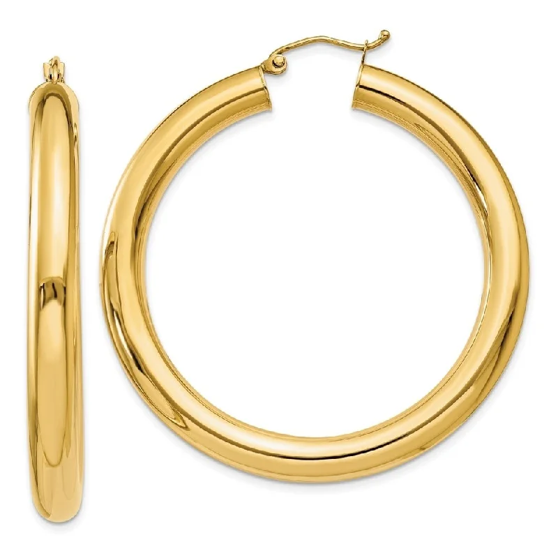 Hoop earrings with leather accents for a sleek and bold combination-Diamond2Deal 14K Yellow Gold Lightweight Hoop Earrings (L-45 mm, W-5 mm)