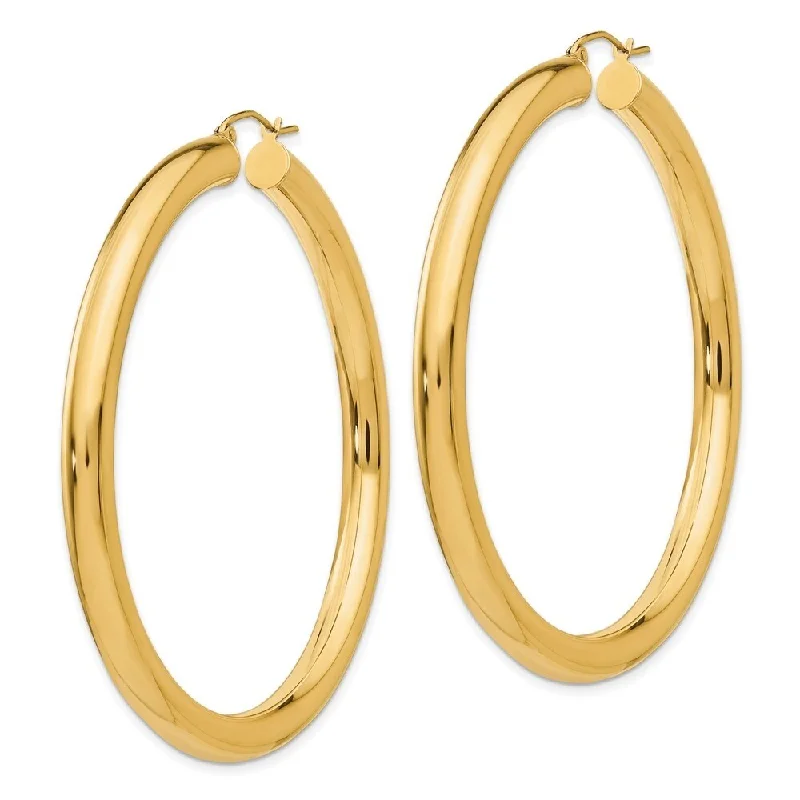 Hoop earrings with resin accents for a bold and colorful design-Diamond2Deal 14K Yellow Gold Lightweight Hoop Earrings (L-60 mm, W-5 mm)