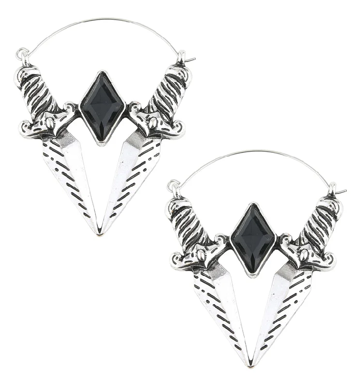 Hoop earrings with polished metal for a shiny and high-quality finish-Double Dagger Black CZ Stainless Steel Plug Hoops