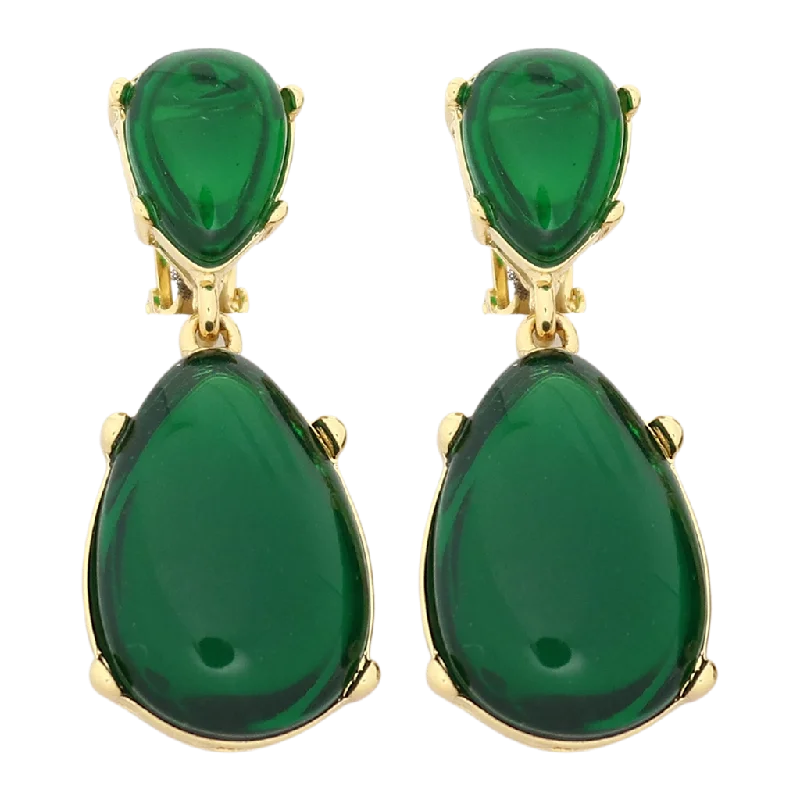 Best hoop earrings with baroque pearls for a luxurious and elegant vibe-Emerald Resin Teardrop Cabochon Earring