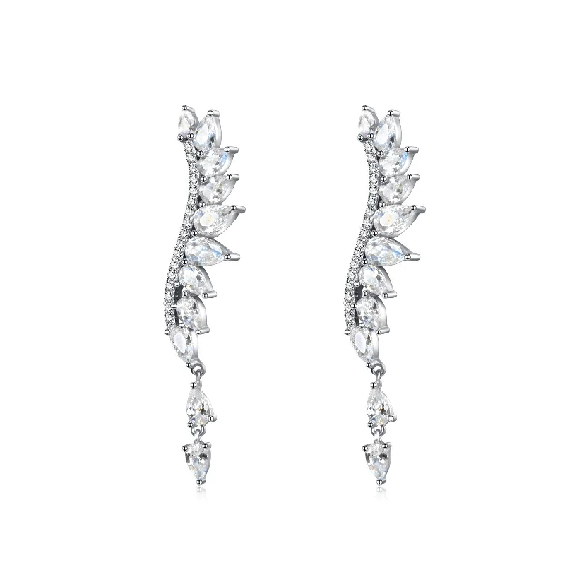 Hoop earrings with diamond-cut surfaces for added sparkle and shine-"Enchanted Wings" Sparkling Ear Crawlers Fantasy Sterling Silver Earrings