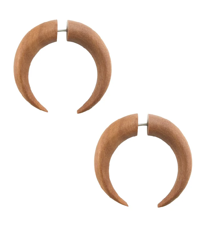 Best hoop earrings with geometric hexagon shapes for a modern, angular look-Fake Gauge Wood Horseshoe Tribal Earrings