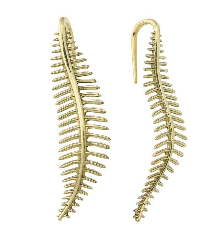 Hoop earrings with rhinestone-studded rims for a glamorous touch-Fern Leaf Brass Hangers