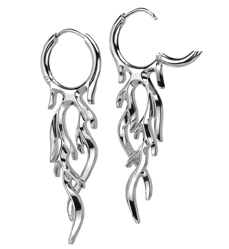 Stylish hoop earrings with diamond accents for an elegant and sparkling effect-Flame Stainless Steel Hoop Earrings