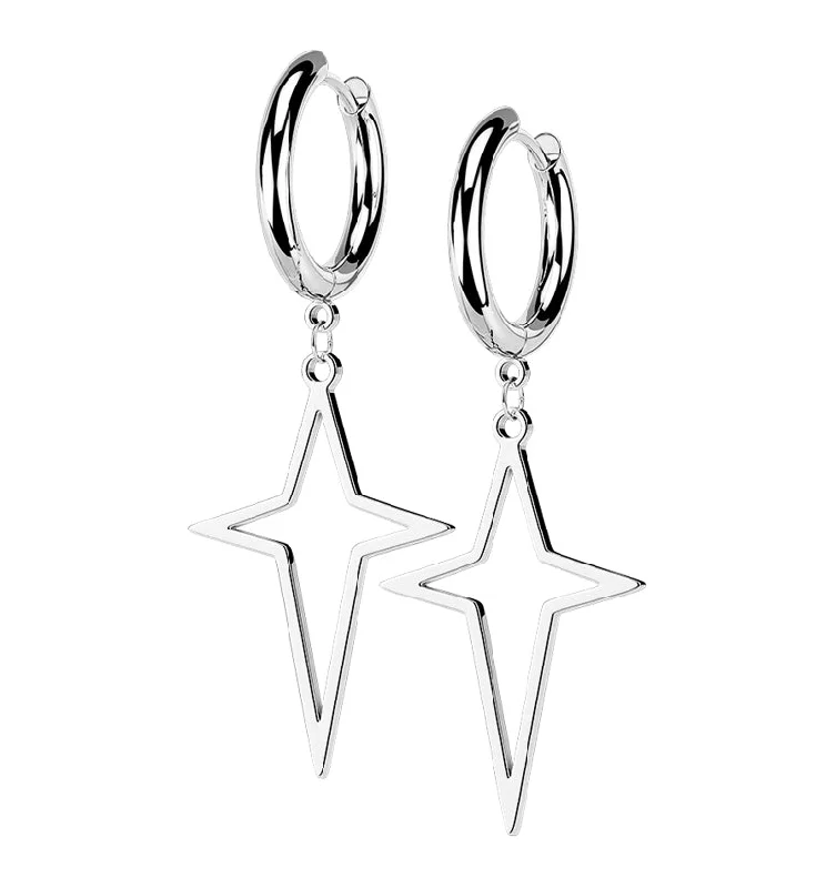 Medium hoop earrings for an everyday look with the perfect balance of style-Four Point Star Stainless Steel Hinged Earrings