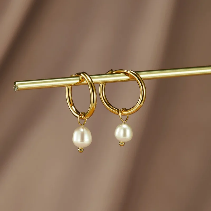 Hoop earrings with tortoiseshell designs for a chic and classic style-Freshwater Pearl Bella Hoop Earrings