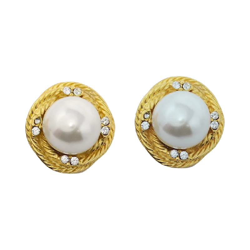 Hoop earrings with a matte black finish for a sleek, edgy vibe-Gold & Crystal Loveknot Pearl Ball Earring