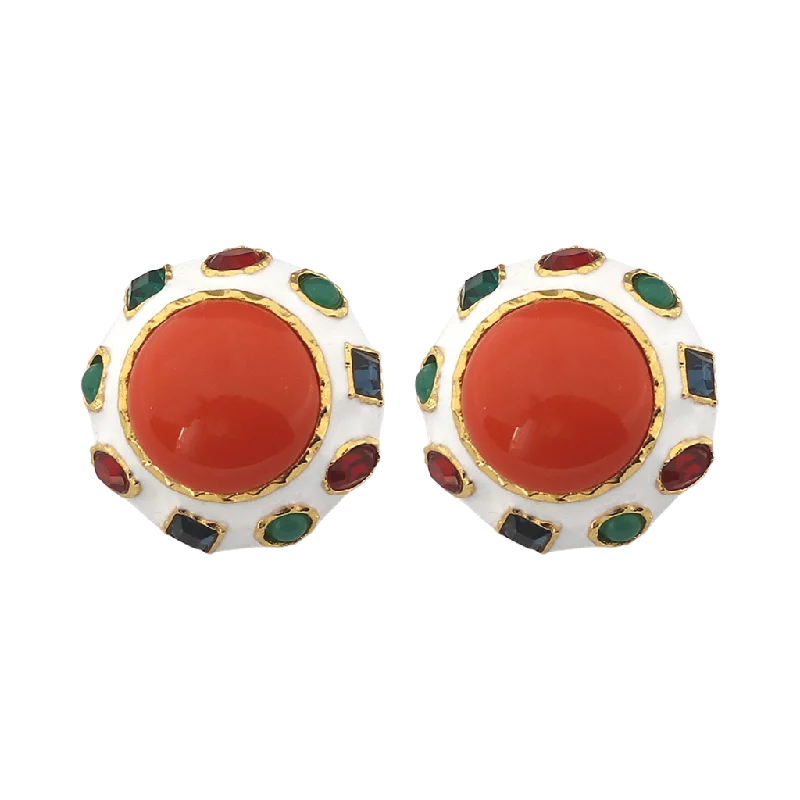 Best hoop earrings with geometric hexagon shapes for a modern, angular look-Gemstone & Coral Center Button Earrings