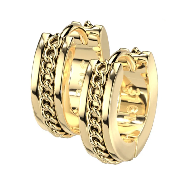 Best hoop earrings with infinity designs for a timeless and meaningful symbol-Gold PVD Chain Link Stainless Steel Hinged Hoop Earrings