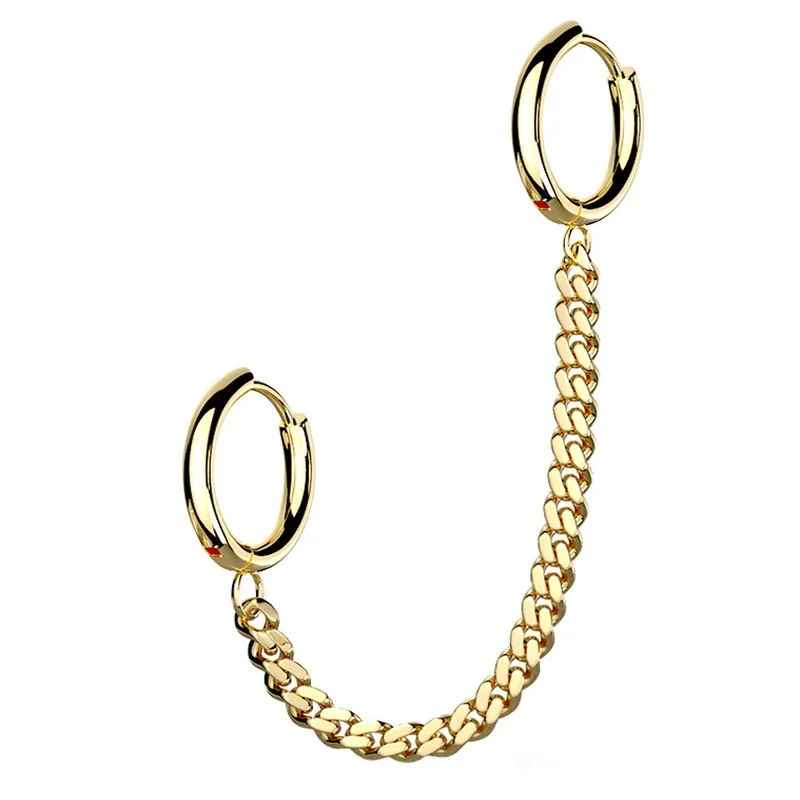 Best hoop earrings with vintage-style detailing for a nostalgic and timeless look-Gold PVD Chained Double Hinged Hoop Cartilage Ring