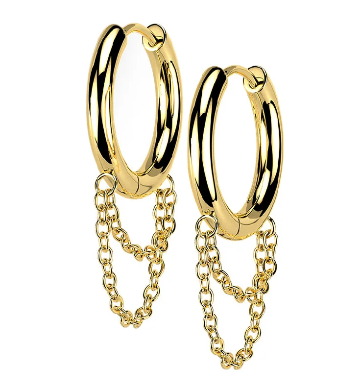 Best hoop earrings with gold-plated finishes for an affordable luxury vibe-Gold PVD Dangle Chain Stainless Steel Hinged Earrings